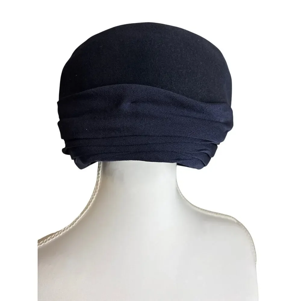 Vintage Ladies Navy Blue Wool and Silk Hat Shaw Hat Shop, Kansas City, Mo.
